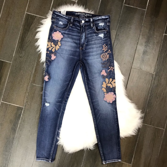 american eagle floral embroidered jeans